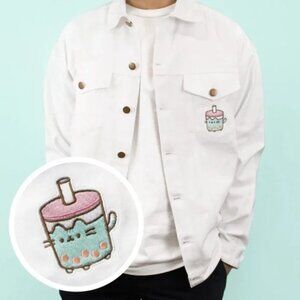 NEW Pusheen Bobasheen Cream White Denim Jean Jacket - Size XS Mens Unisex Womens